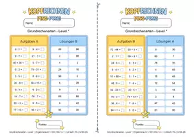 Vorschau - Arbeitsblätter - Kopfrechnen Mathematik: Alle Grundrechenarten mit 100 x Ping- Pong Level 1 - Seite 3