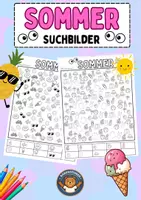 Vorschau - Mal- und Bastelvorlagen - Sommer-Suchbilder: Zählen, Ausmalen, Lesen (Ab Klasse 1) - Deckblatt