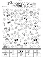 Vorschau - Mal- und Bastelvorlagen - Sommer-Suchbilder: Zählen, Ausmalen, Lesen (Ab Klasse 1) - Seite 1