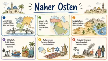 Vorschau - Arbeitsblätter - AB mit Fragen zum Thema "Naher Osten" + Lösungsblatt + Infografik - Seite 1