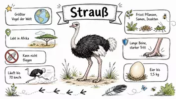 Vorschau - Arbeitsblätter - AB mit Fragen zum Thema "Strauße" + Lösungsblatt + Infografik - Seite 1