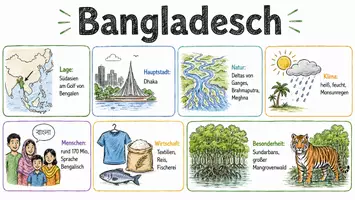 Vorschau - Arbeitsblätter - Arbeitsblätter zum Thema "Bangladesch" (Lückentext, Hörverstehen) + Lösung & MP3 + Mindmap + Infografik - Seite 1