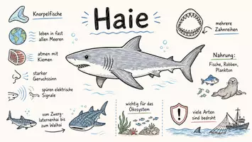 Vorschau - Arbeitsblätter - AB mit Fragen zum Thema "Haie" + Lösungsblatt + Infografik - Seite 1