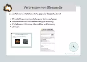 Vorschau - Arbeitsblätter - Schülerexperiment: Verbrennen von Eisenwolle (geplante Doppelstunde) - Deckblatt