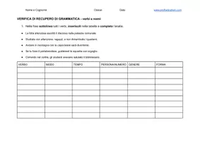 anteprima - Esercizi - Verifica i recupero di Grammatica - Nome e Verbi - Pagina 1