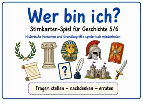Vorschau - Spiele - Wer bin ich? – Stirnkarten-Spiel für Geschichte Klasse 5/6 - Spielmaterial mit 60 Begriffskarten, Regeln und Arbeitsanweisung - Seite 1