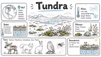 Vorschau - Arbeitsblätter - AB mit Fragen zum Thema "Tundra" + Lösungsblatt + Mindmap + Infografik - Seite 1