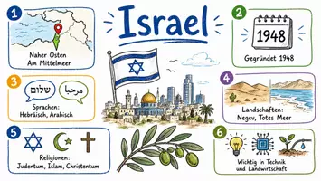 Vorschau - Arbeitsblätter - AB mit Fragen zum Thema "Israel" + Lösungsblatt + Infografik - Seite 1