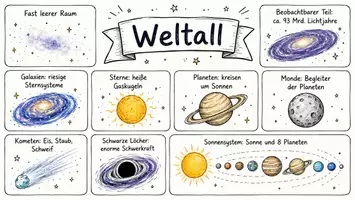 Vorschau - Arbeitsblätter - Arbeitsblätter zum Thema "Weltall" + Lösung & MP3 + Mindmap + Infografik - Seite 1