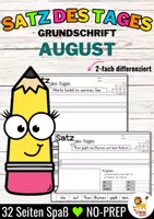 Vorschau - Stationenlernen - Sätze schreiben / Satz des Tages / Schüttelsätze (Grundschrift) schreiben Sommer Sommerferien Back to school Schulstart August - Deckblatt