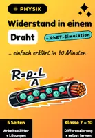 Vorschau - Arbeitsblätter - Widerstand Draht - PhET Arbeitsblatt Physik Klasse 7-10 - Stromstärke, Spannung, spezifischer Widerstand, Ohm - Deckblatt