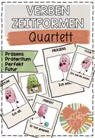 Vorschau - Stationenlernen - VERBEN - Zeiten Quartett - Präsens, Präteritum, Perfekt und Futur - Deckblatt