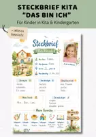 Vorschau - Arbeitsblätter - Steckbrief Kita & Kindergarten Kinder "Das bin ich" | Portfolio Vorlagen Kita | DIN A4 Format - Deckblatt