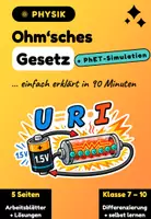 Vorschau - Arbeitsblätter - Ohmsches Gesetz - PhET Arbeitsblatt Physik Klasse 7-10 - Spannung, Stromstärke, Widerstand, U=R*I (URI) - Deckblatt