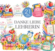 Vorschau - Mal- und Bastelvorlagen - Danke Lehrerin, Schulclipart, Schulalltag - Deckblatt