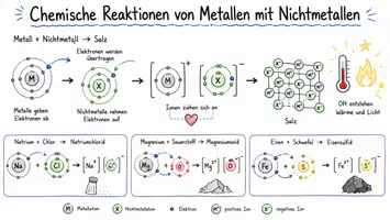 Vorschau - Arbeitsblätter - Arbeitsblatt "Chemische Reaktionen von Metallen mit Nichtmetallen" + interaktive Lösung & MP3 + Mindmap + Infografik - Seite 1