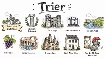 Vorschau - Arbeitsblätter - AB mit Fragen zum Thema "Trier" + Lösungsblatt + Infografik - Seite 1