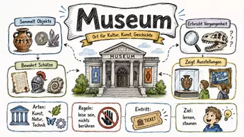 Vorschau - Arbeitsblätter - AB mit Fragen zum Thema "Museum" + Lösungsblatt + Infografik - Seite 1