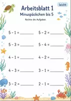 Vorschau - Arbeitsblätter - Rechenpäckchen Minus bis 10 | Mathematik Klasse 1 | 7 Arbeitsblätter als PDF - Seite 1