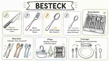 Vorschau - Arbeitsblätter - AB mit Fragen zum Thema "Besteck" + Lösungsblatt + Infografik - Seite 1