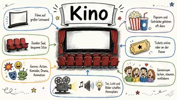 Vorschau - Arbeitsblätter - Arbeitsblätter zum Thema "Kino" + Lösung & MP3 + Mindmap + Infografik - Seite 1