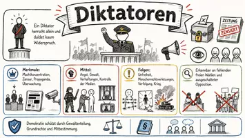 Vorschau - Arbeitsblätter - AB mit Fragen zum Thema "Diktator" + Lösungsblatt + Infografik - Seite 1