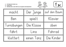 Vorschau - Arbeitsblätter - Satzbaukarten. Sätze legen, lesen und schreiben - Seite 1