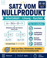 Vorschau - Arbeitsblätter - Satz vom Nullprodukt - Arbeitsblatt, Lösung und Kurztest - Deckblatt