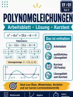 Vorschau - Arbeitsblätter - Polynomgleichungen - Arbeitsblatt, Lösung und Kurztest - Deckblatt