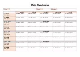 Vorschau - Arbeitsblätter - Vorlage: Stundenplan zum Ausfüllen - Seite 2