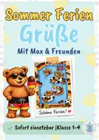 Vorschau - Bildkarten - Sommer Ferien Grüße | Fußball Sommerkarten | Klasse 1–4 - Deckblatt
