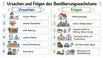 Vorschau - Arbeitsblätter - Arbeitsblatt "Ursachen und Folgen des Bevölkerungswachstums" + interaktive Lösung & MP3 + Mindmap + Infografiken - Seite 1