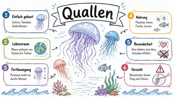 Vorschau - Arbeitsblätter - AB mit Fragen zum Thema "Quallen" + Lösungsblatt + Infografik - Seite 1
