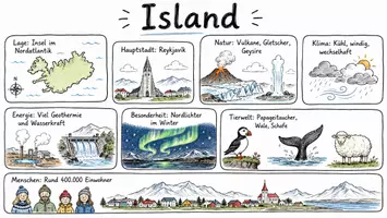Vorschau - Arbeitsblätter - Arbeitsblätter zum Thema "Island (ausführlich)" (Lückentext, Hörverstehen) + Lösung & MP3 + Mindmap + Infografik - Seite 1