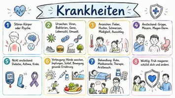 Vorschau - Arbeitsblätter - AB mit Fragen zum Thema "Krankheiten" + Lösungsblatt + Infografik - Seite 1