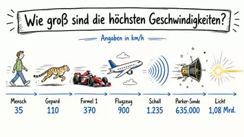 Vorschau - Arbeitsblätter - Arbeitsblätter zum Thema "Wie groß sind die höchsten Geschwindigkeiten?" + Lösung & MP3 + Mindmap + Infografik - Seite 1