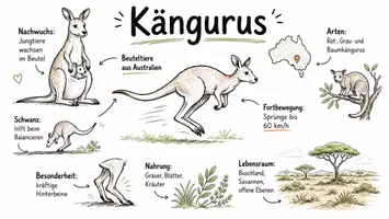 Vorschau - Arbeitsblätter - AB mit Fragen zum Thema "Kängurus" + Lösungsblatt + Infografik - Seite 1