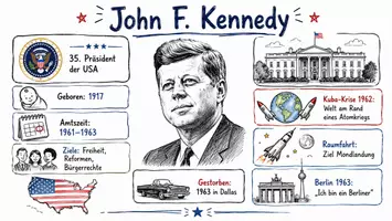 Vorschau - Arbeitsblätter - AB mit Fragen zum Thema "John F. Kennedy" + Lösungsblatt + Infografik - Seite 1