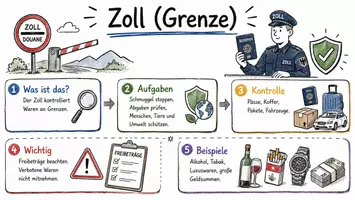 Vorschau - Arbeitsblätter - Arbeitsblätter zum Thema "Zoll (Grenze)" + Lösung & MP3 + Mindmap + Infografik - Seite 1