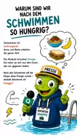 Vorschau - Bildkarten - QUAPPIZ Kindernews - Warum macht Schwimmen hungrig? - Deckblatt