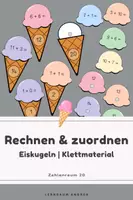 Vorschau - Stationenlernen - Eis-Mathe Klasse 1: Rechnen & Zuordnen mit Eiskugeln | Addition bis 20 | Klettmaterial (Magnetspiel) - Deckblatt