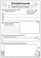 Vorschau - Arbeitsblätter - Schuljahresende – Rückblick auf das Schuljahr | Arbeitsblatt Klasse 2 Klasse 3 Klasse 4 Reflexionsaufgabe Aufgaben Deutsch Download Kostenlos Sommerferien Grundschule - Seite 1