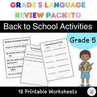 Aperçu - Feuilles d'exercices - Grade 5 Language Review Worksheets Pack - Page de couverture