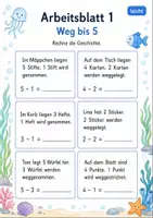 Vorschau - Arbeitsblätter - Rechengeschichten Minus bis 10 | Mathematik Klasse 1 | 7 Arbeitsblätter als PDF - Seite 1