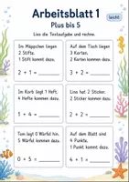 Vorschau - Arbeitsblätter - Textaufgaben bis 10 | Mathematik Klasse 1 | 7 Arbeitsblätter als PDF - Seite 1