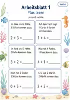 Vorschau - Arbeitsblätter - Leserechnen bis 10 | Mathematik Klasse 1 | 7 Arbeitsblätter als PDF - Seite 1