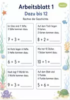 Vorschau - Arbeitsblätter - Rechengeschichten Plus bis 20 | Mathematik Klasse 1 | 7 Arbeitsblätter als PDF - Seite 1