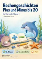 Vorschau - Arbeitsblätter - Rechengeschichten Plus und Minus bis 20 | Mathematik Klasse 1 | 7 Arbeitsblätter als PDF - Deckblatt