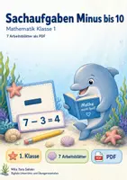 Vorschau - Arbeitsblätter - Sachaufgaben Minus bis 10 | Mathematik Klasse 1 | 7 Arbeitsblätter als PDF - Deckblatt