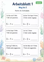 Vorschau - Arbeitsblätter - Sachaufgaben Minus bis 10 | Mathematik Klasse 1 | 7 Arbeitsblätter als PDF - Seite 1